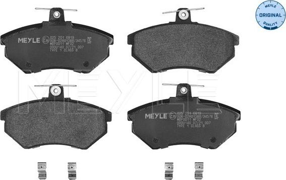 Meyle 025 201 6819 - Тормозные колодки, дисковые, комплект autospares.lv