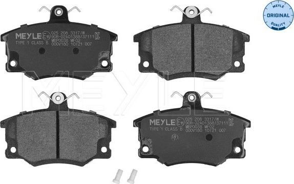 Meyle 025 208 3317/W - Тормозные колодки, дисковые, комплект autospares.lv