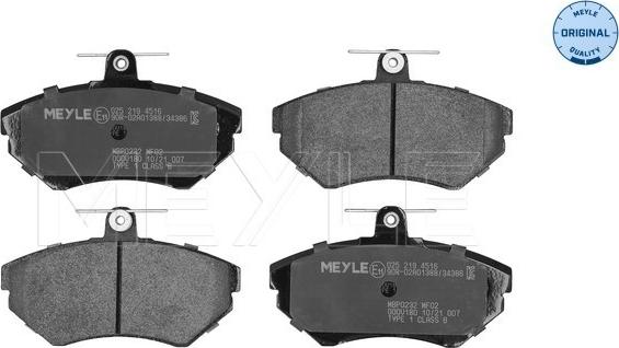 Meyle 025 219 4516 - Тормозные колодки, дисковые, комплект autospares.lv