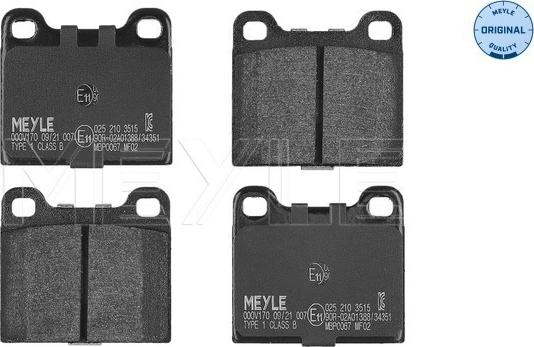 Meyle 025 210 3515 - Тормозные колодки, дисковые, комплект autospares.lv
