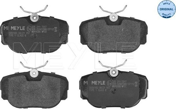 Meyle 025 211 7317 - Тормозные колодки, дисковые, комплект autospares.lv