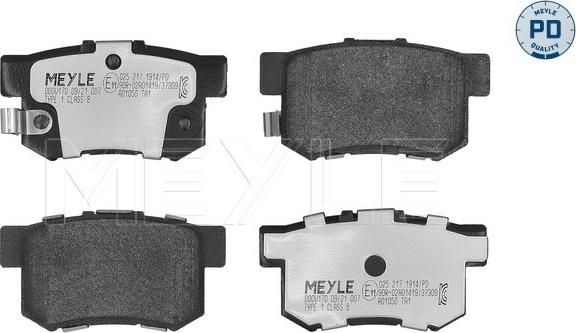 Meyle 025 217 1914/PD - Тормозные колодки, дисковые, комплект autospares.lv