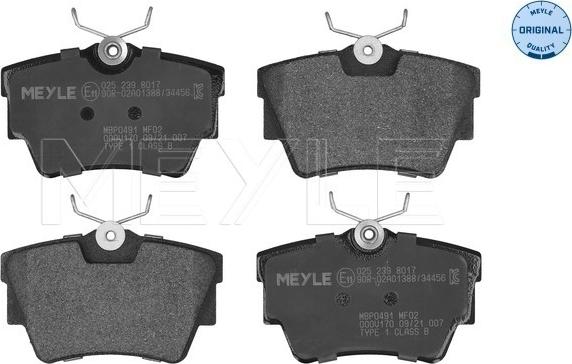 Meyle 025 239 8017 - Тормозные колодки, дисковые, комплект autospares.lv