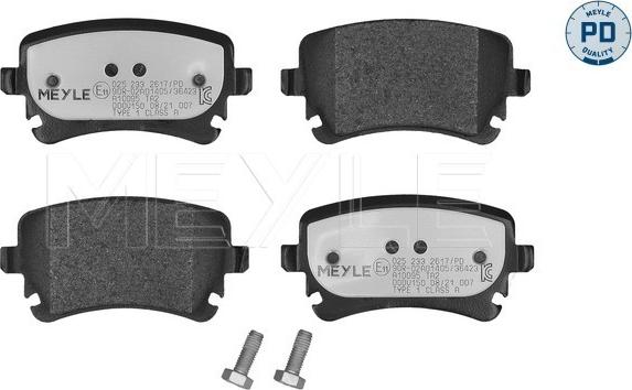 Meyle 025 233 2617/PD - Тормозные колодки, дисковые, комплект autospares.lv