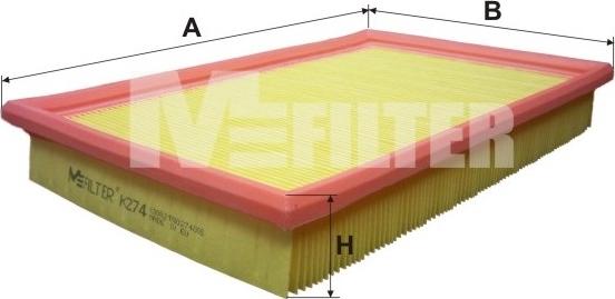 Mfilter K 274 - Воздушный фильтр, двигатель autospares.lv