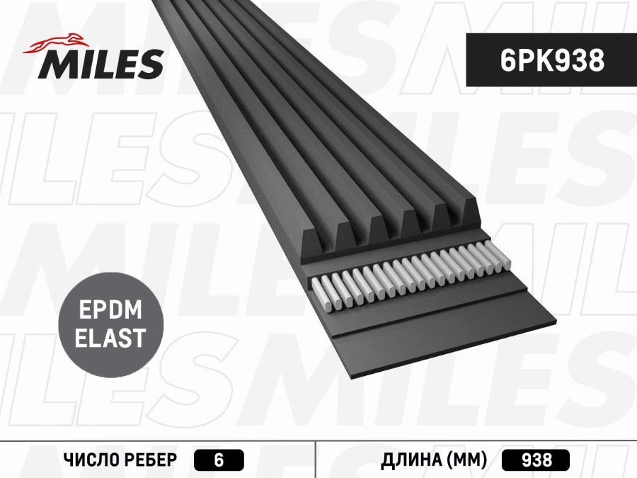 Miles 6PK938 - Поликлиновой ремень autospares.lv