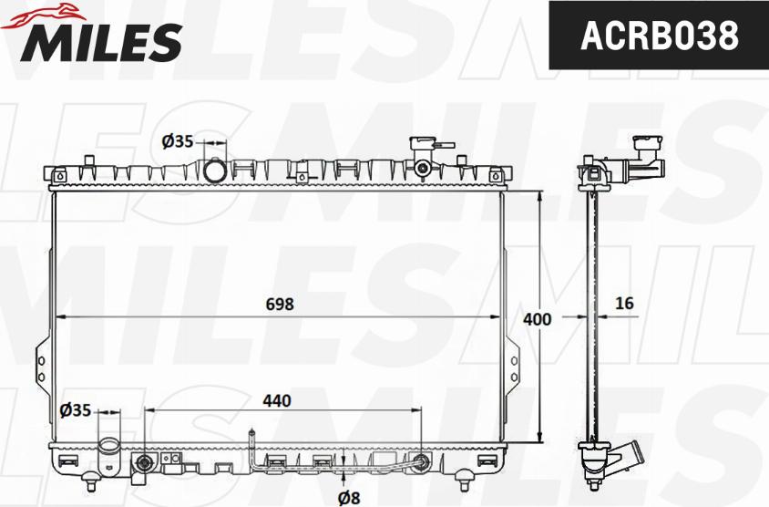 Miles ACRB038 - Радиатор, охлаждение двигателя autospares.lv