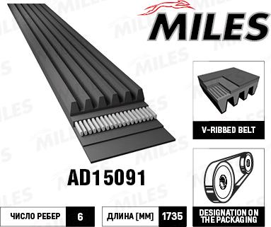 Miles AD15091 - Поликлиновой ремень autospares.lv