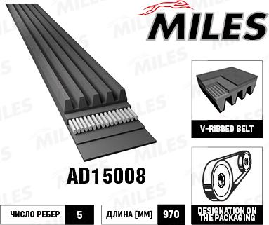 Miles AD15008 - Поликлиновой ремень autospares.lv