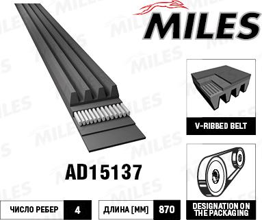 Miles AD15137 - Поликлиновой ремень autospares.lv