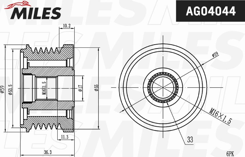 Miles AG04044 - Шкив генератора, муфта autospares.lv