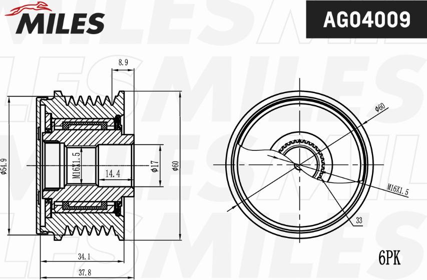 Miles AG04009 - Шкив генератора, муфта autospares.lv