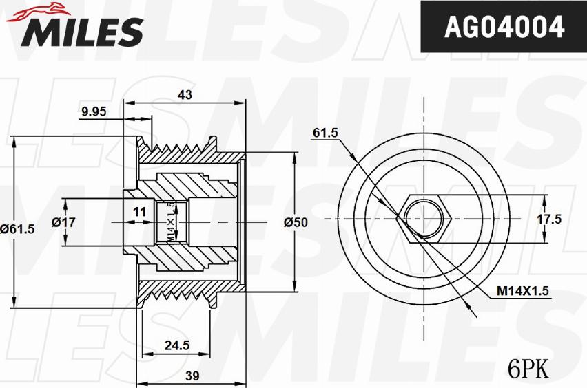 Miles AG04004 - Шкив генератора, муфта autospares.lv