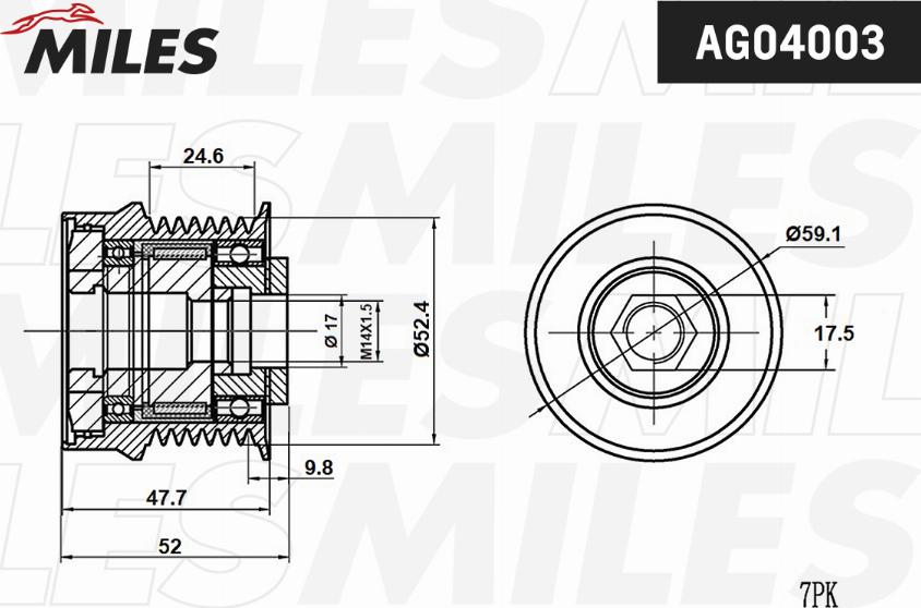 Miles AG04003 - Шкив генератора, муфта autospares.lv