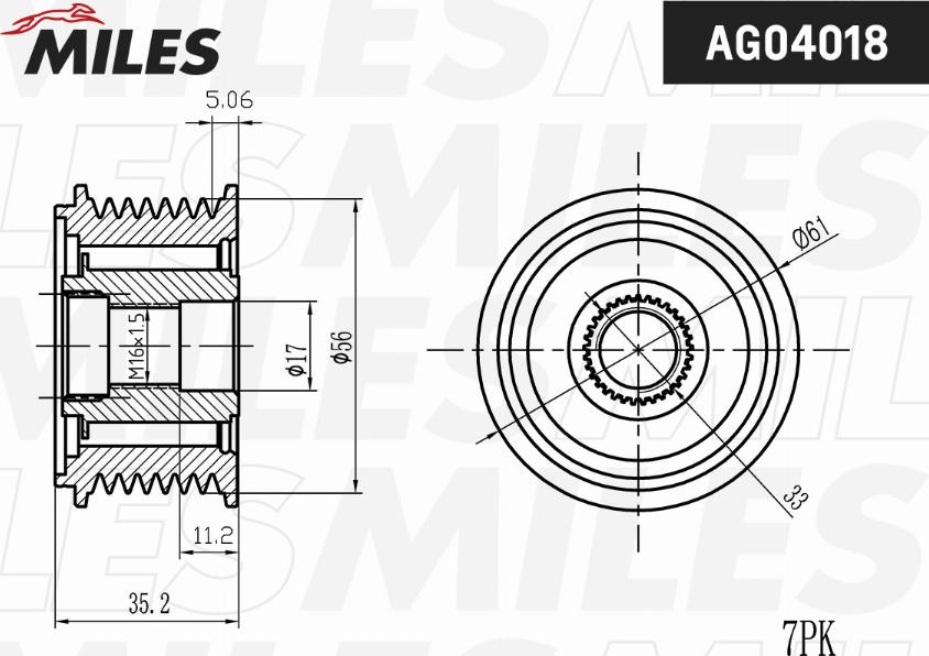 Miles AG04018 - Шкив генератора, муфта autospares.lv