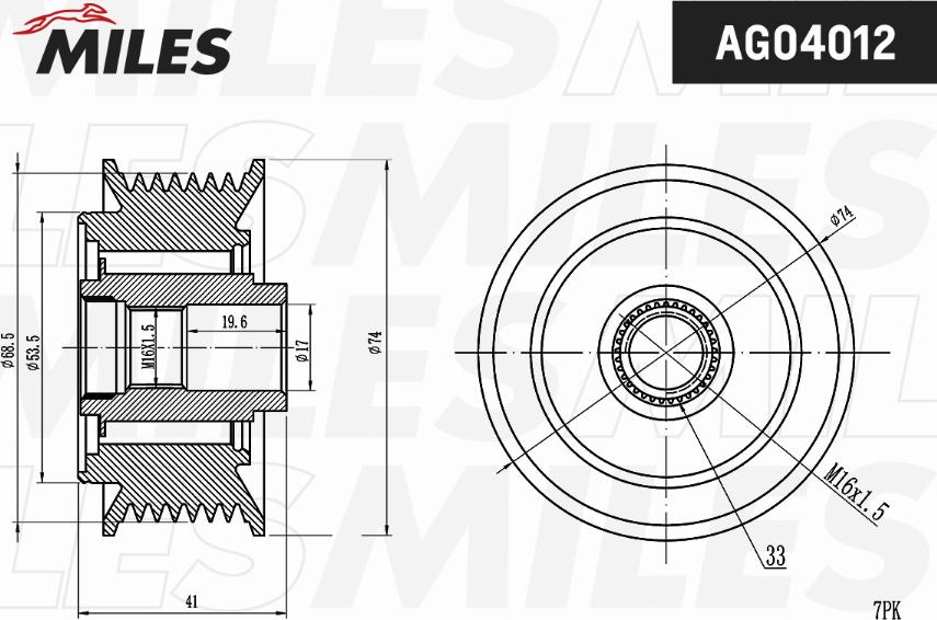 Miles AG04012 - Шкив генератора, муфта autospares.lv