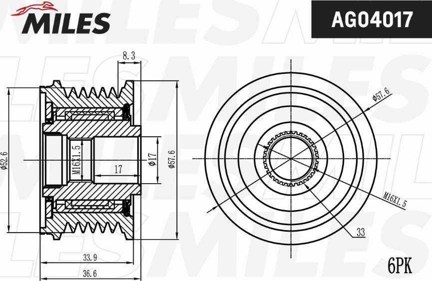 Miles AG04017 - Шкив генератора, муфта autospares.lv