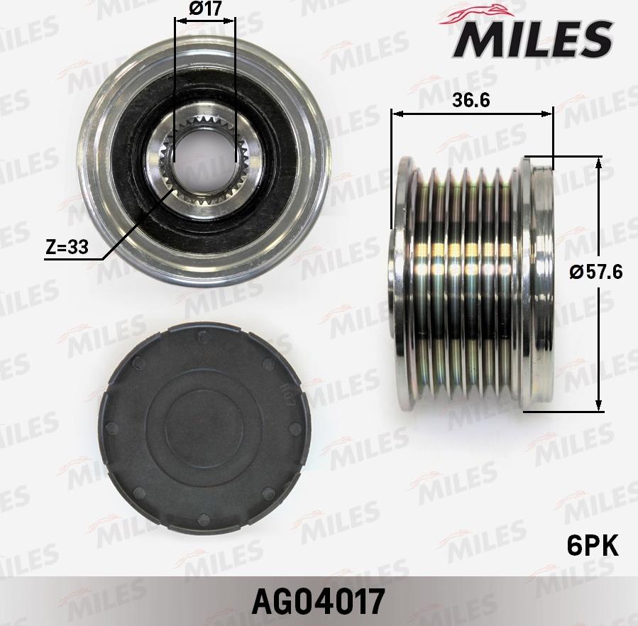 Miles AG04017 - Шкив генератора, муфта autospares.lv