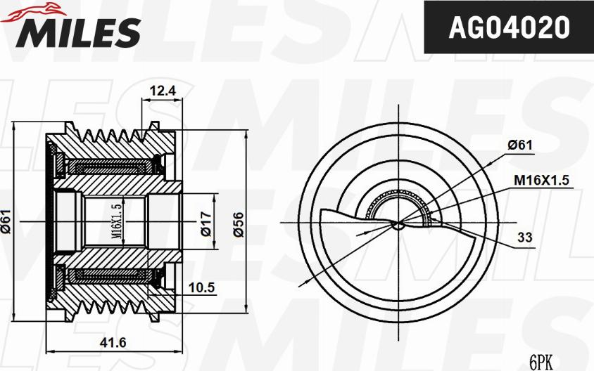 Miles AG04020 - Шкив генератора, муфта autospares.lv