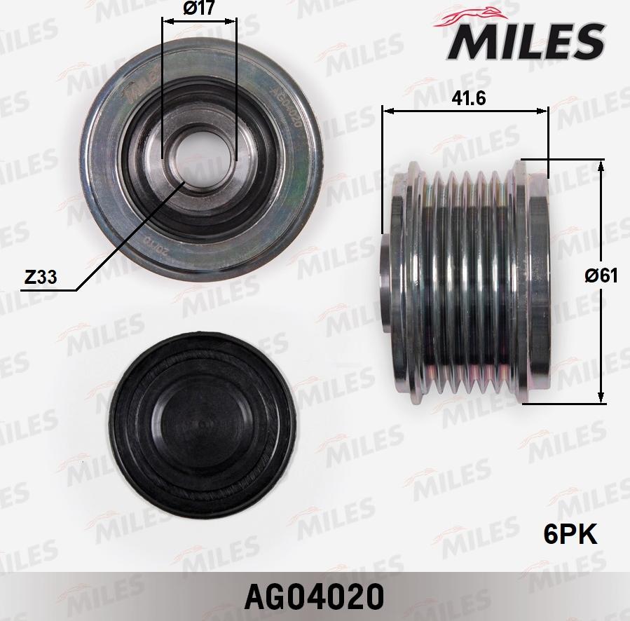 Miles AG04020 - Шкив генератора, муфта autospares.lv