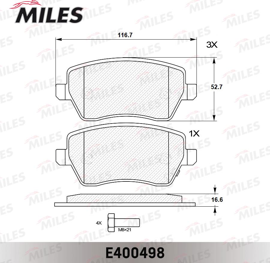Miles E400498 - Тормозные колодки, дисковые, комплект autospares.lv