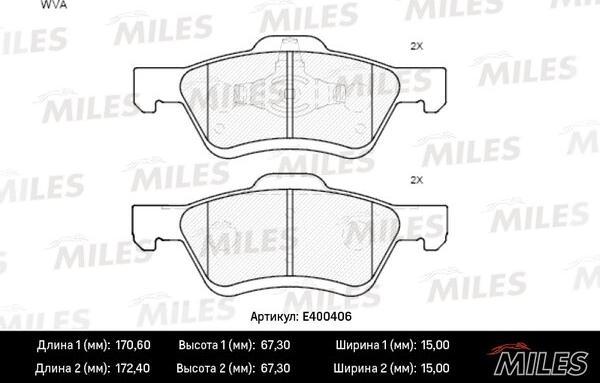 Miles E400406 - Тормозные колодки, дисковые, комплект autospares.lv