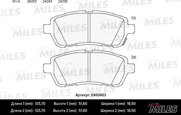 Miles E400403 - Тормозные колодки, дисковые, комплект autospares.lv