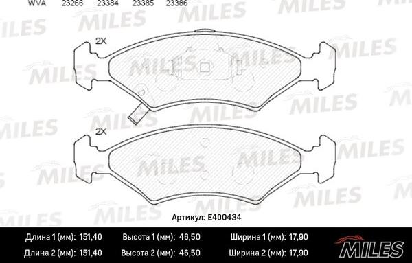 Miles E400434 - Тормозные колодки, дисковые, комплект autospares.lv