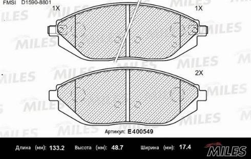 Miles E400549 - Тормозные колодки, дисковые, комплект autospares.lv