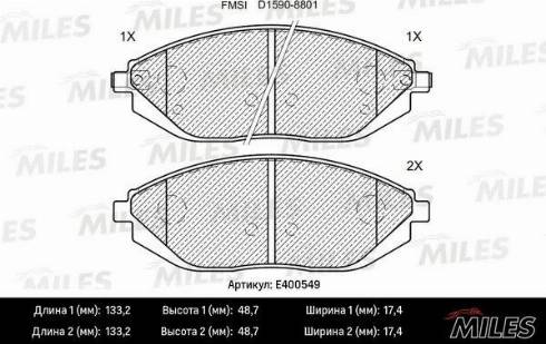 Miles E400549 - Тормозные колодки, дисковые, комплект autospares.lv