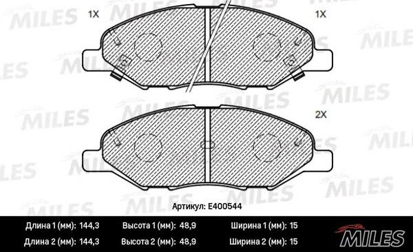 Miles E400544 - Тормозные колодки, дисковые, комплект autospares.lv