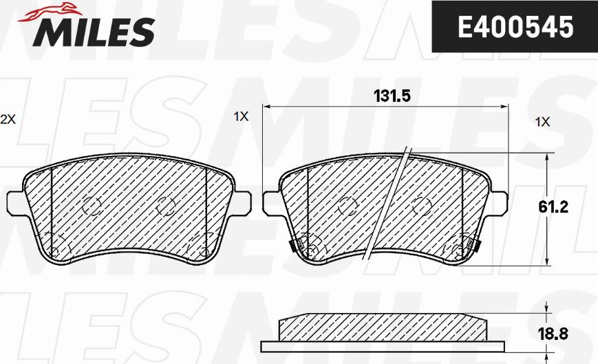 Miles E400545 - Тормозные колодки, дисковые, комплект autospares.lv