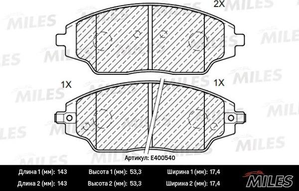 Miles E400540 - Тормозные колодки, дисковые, комплект autospares.lv