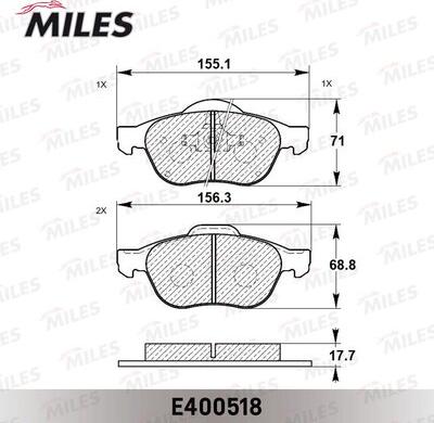 Miles E400518 - Тормозные колодки, дисковые, комплект autospares.lv