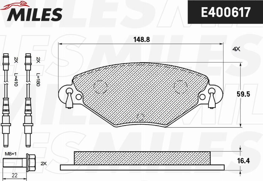 Miles E400617 - Тормозные колодки, дисковые, комплект autospares.lv