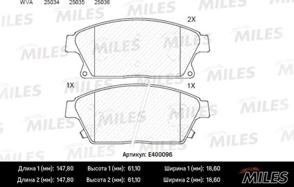 Miles E400096 - Тормозные колодки, дисковые, комплект autospares.lv