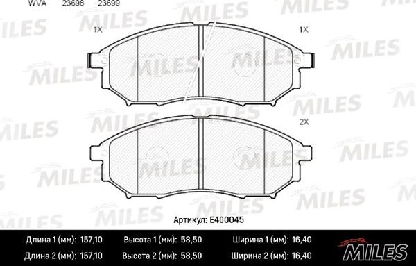 Miles E400045 - Тормозные колодки, дисковые, комплект autospares.lv