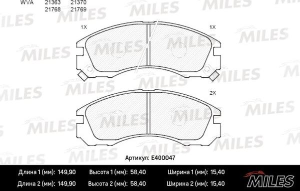 Miles E400047 - Тормозные колодки, дисковые, комплект autospares.lv