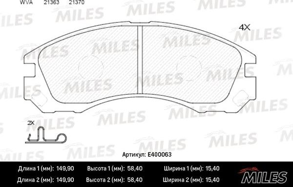 Miles E400063 - Тормозные колодки, дисковые, комплект autospares.lv