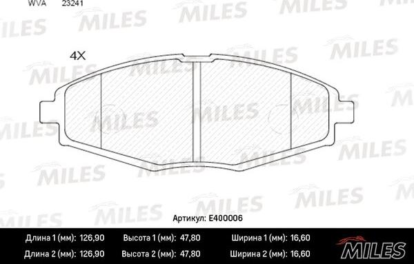 Miles E400006 - Тормозные колодки, дисковые, комплект autospares.lv