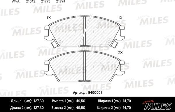 Miles E400003 - Тормозные колодки, дисковые, комплект autospares.lv