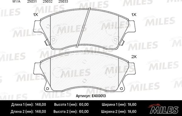 Miles E400013 - Тормозные колодки, дисковые, комплект autospares.lv