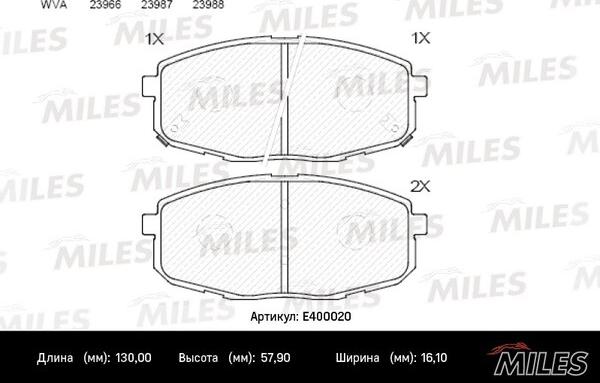 Miles E400020 - Тормозные колодки, дисковые, комплект autospares.lv