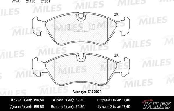 Miles E400074 - Тормозные колодки, дисковые, комплект autospares.lv