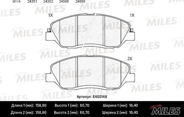 Miles E400148 - Тормозные колодки, дисковые, комплект autospares.lv