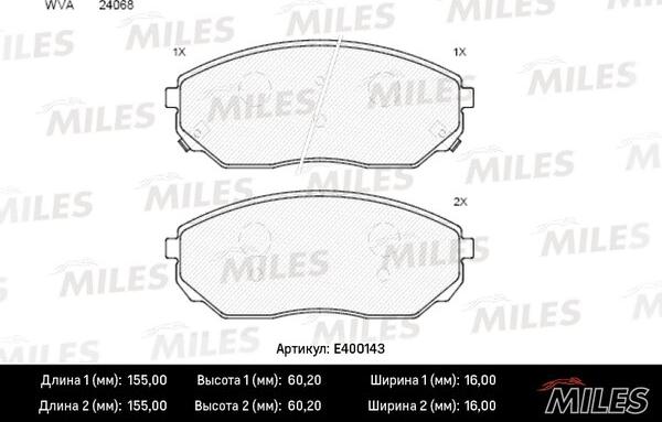 Miles E400143 - Тормозные колодки, дисковые, комплект autospares.lv