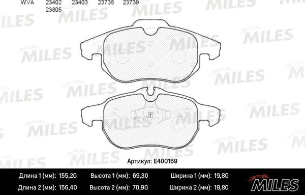 Miles E400169 - Тормозные колодки, дисковые, комплект autospares.lv