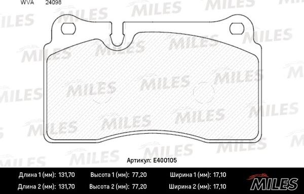 Miles E400105 - Тормозные колодки, дисковые, комплект autospares.lv