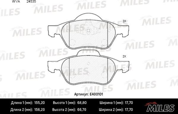 Miles E400101 - Тормозные колодки, дисковые, комплект autospares.lv