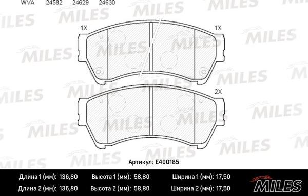 Miles E400185 - Тормозные колодки, дисковые, комплект autospares.lv